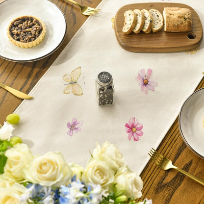 Flowers Butterfly Spring Table Runner, Seasonal Summer Kitchen Dining Table Decoration for Home Party Decor V1258-DP02-B-1635