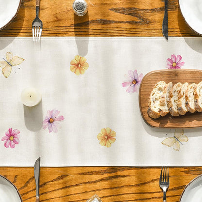 Flowers Butterfly Spring Table Runner, Seasonal Summer Kitchen Dining Table Decoration for Home Party Decor V1258-DP02-B-1635