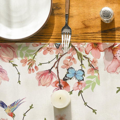 Flowers Bird Butterfly Spring Table Runner, Seasonal Kitchen Dining Table Decoration for Home Party Decor V1258-DP02-B-1638
