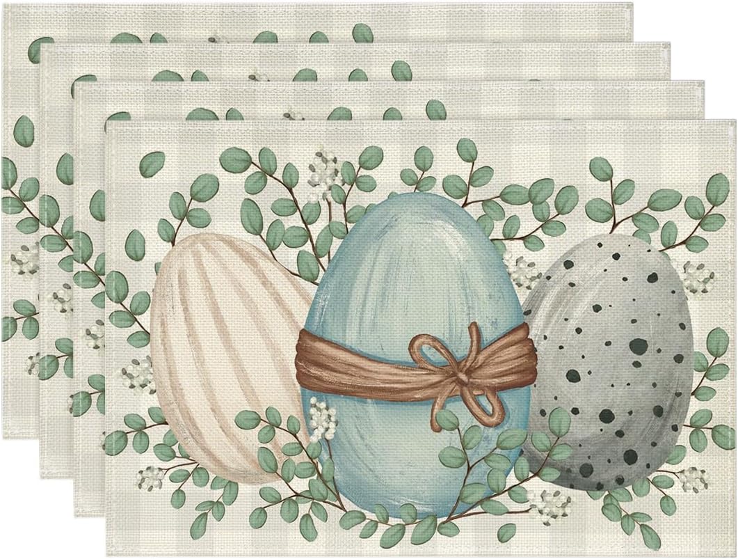 Eucalyptus Eggs Easter Placemats Set of 4, 12x18 Inch Spring Seasonal Table Mats for Party Kitchen Dining V1258-DP02-B-1640