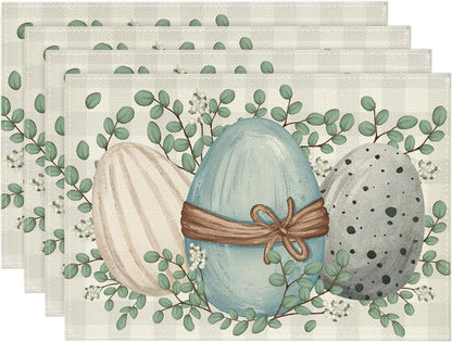 Eucalyptus Eggs Easter Placemats Set of 4, 12x18 Inch Spring Seasonal Table Mats for Party Kitchen Dining V1258-DP02-B-1640