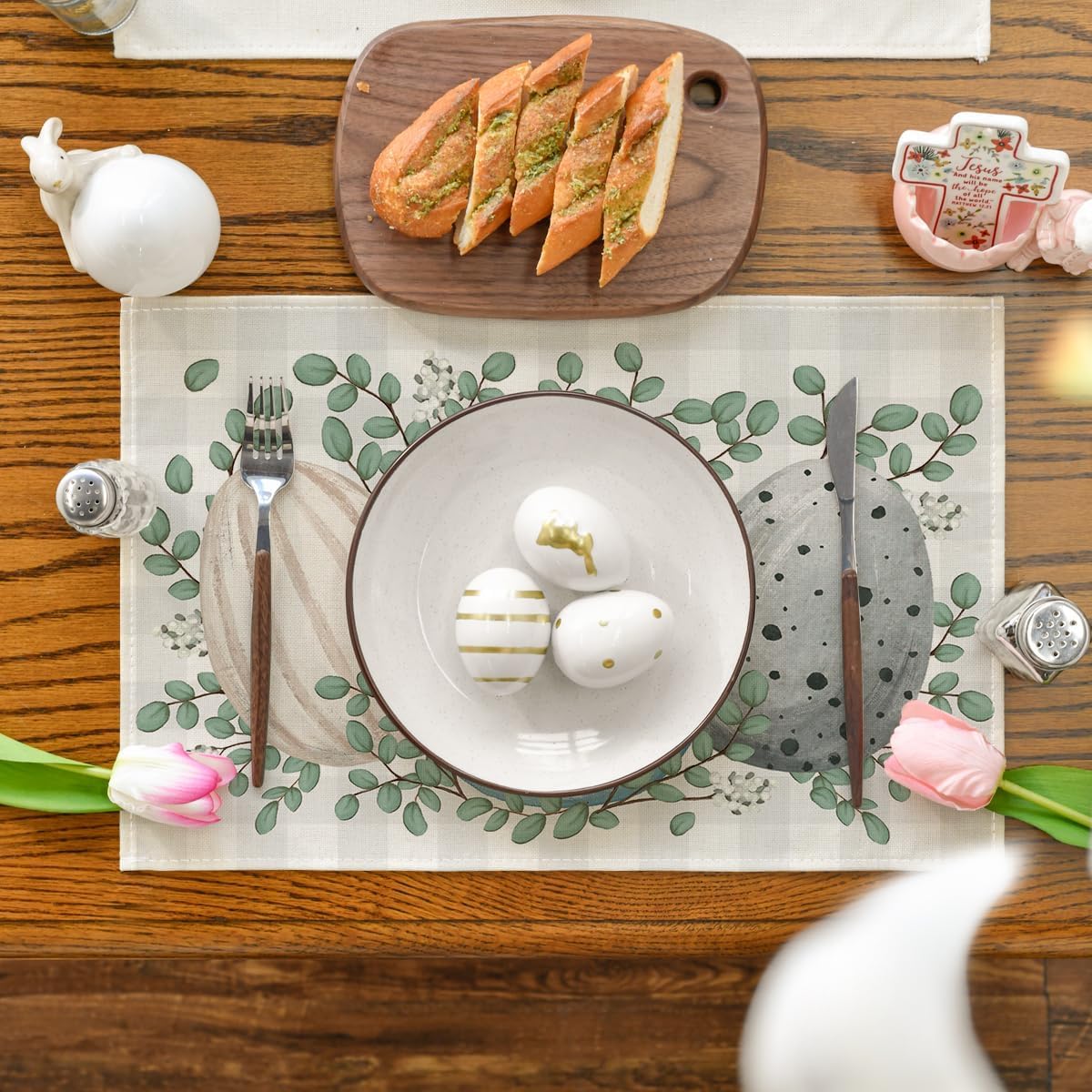 Eucalyptus Eggs Easter Placemats Set of 4, 12x18 Inch Spring Seasonal Table Mats for Party Kitchen Dining V1258-DP02-B-1640