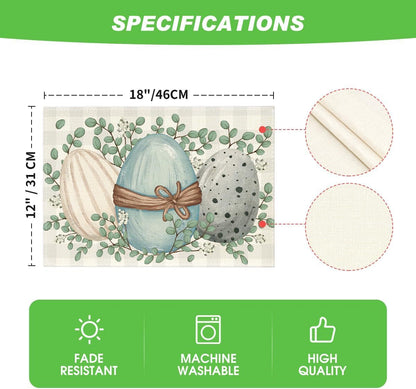 Eucalyptus Eggs Easter Placemats Set of 4, 12x18 Inch Spring Seasonal Table Mats for Party Kitchen Dining V1258-DP02-B-1640