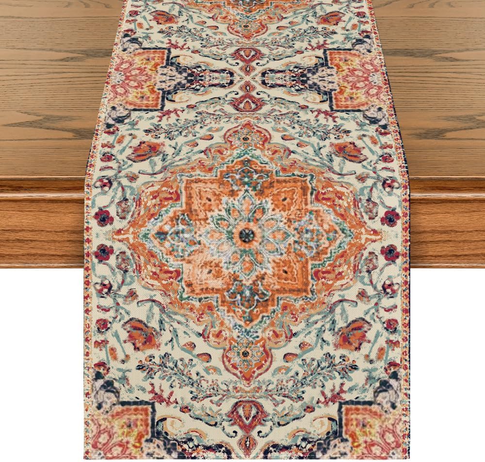 Boho Bohemia Style Orange Table Runner, Country Rustic Farmhouse Magical Fall Kitchen Dining Table Decoration V1258-DP02-B-1641