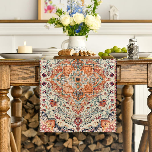 Boho Bohemia Style Orange Table Runner, Country Rustic Farmhouse Magical Fall Kitchen Dining Table Decoration V1258-DP02-B-1641