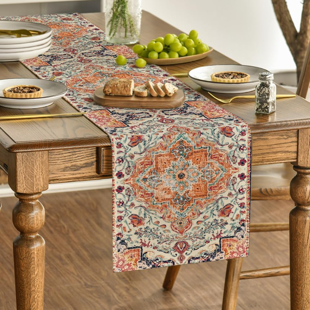 Boho Bohemia Style Orange Table Runner, Country Rustic Farmhouse Magical Fall Kitchen Dining Table Decoration V1258-DP02-B-1641