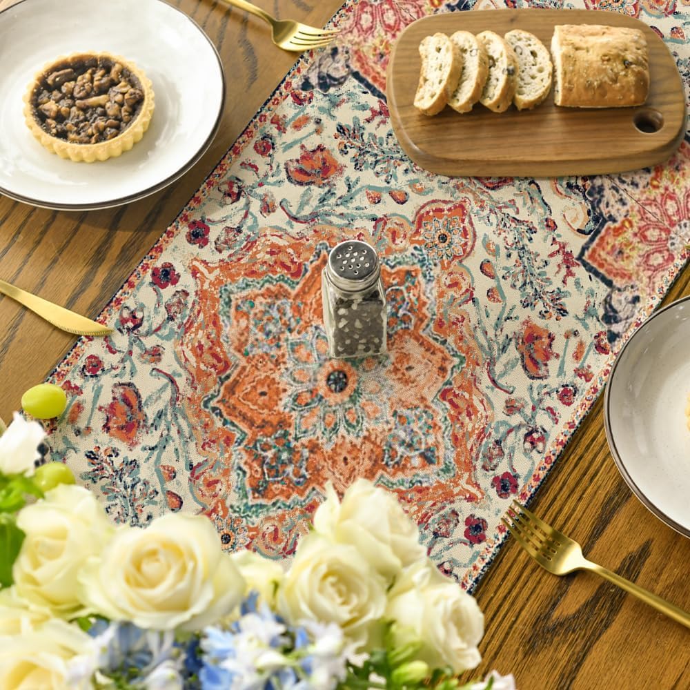 Boho Bohemia Style Orange Table Runner, Country Rustic Farmhouse Magical Fall Kitchen Dining Table Decoration V1258-DP02-B-1641