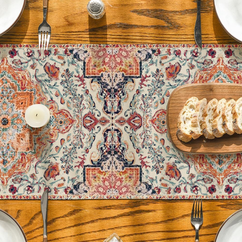 Boho Bohemia Style Orange Table Runner, Country Rustic Farmhouse Magical Fall Kitchen Dining Table Decoration V1258-DP02-B-1641