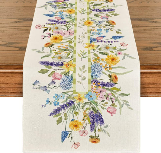Bloom Flowers Florals Lavender Summer Table Runner, Seasonal Spring Holiday Kitchen Dining Table Decoration V1258-DP02-B-1644