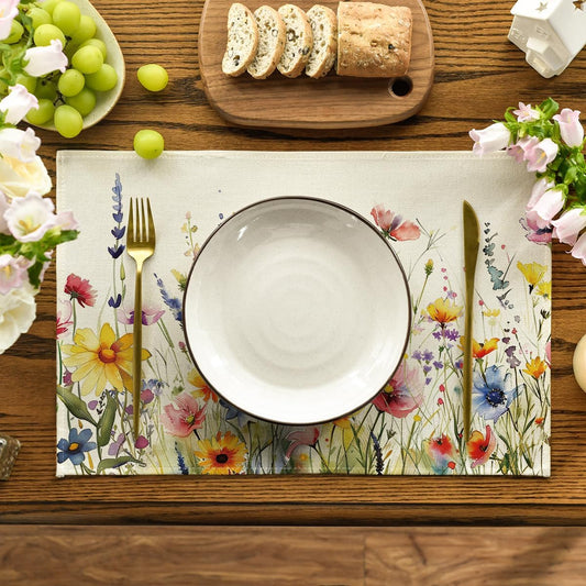 Daisy Lavender Floral Leaves Spring Placemats Set of 4,12x18 Inch Seasonal Spring Table Mats for Party V1258-DP02-B-1645