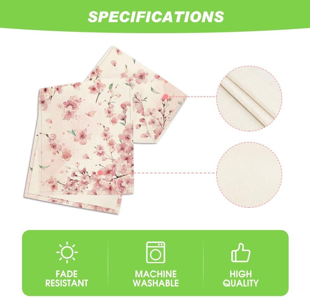 Floral Cherry Blossoms Branches Summer Table Runner, Seasonal Spring Kitchen Dining Table Decoration for Home V1258-DP02-B-1648