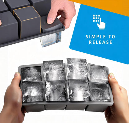 2-Pack Large Ice Cube Trays for Whiskey, Stackable & Easy-Release Silicone Square 2-inch Ice Cube Maker Mold V1258-DP02-B-165
