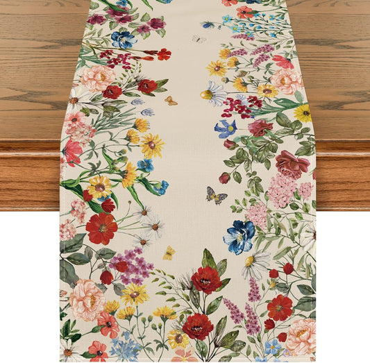 Plants Floral Butterfly Valentine's Day Table Runner, Anniversary Wedding Kitchen Dining Table Decoration for V1258-DP02-B-1652