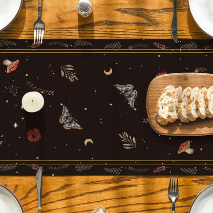 Poppy Moth Mushroom Moon Fall Table Runner, Seasonal Autumn Kitchen Dining Table Decoration for Home Party V1258-DP02-B-1657