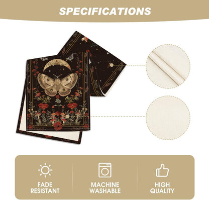 Poppy Moth Mushroom Moon Fall Table Runner, Seasonal Autumn Kitchen Dining Table Decoration for Home Party V1258-DP02-B-1657