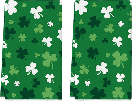Green Clover Shamrock St. Patrick's Day Kitchen Towels Dish Towels, 18x26 Inch Farmhouse Holiday Spring V1258-DP02-B-1658