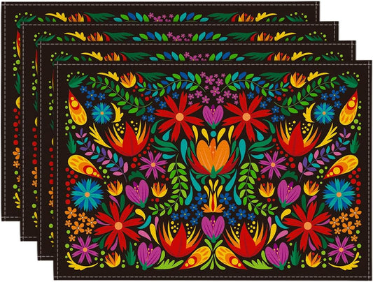 Mexican Cinco De Mayo Placemats for Dining Table, 12 x 18 Inch Floral Fiesta Dia De Los Muertos Decoration V1258-DP02-B-1660