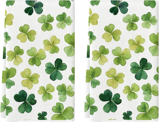 Beige Shamrocks St. Patrick's Day Kitchen Towels Dish Towels, 18x26 Inch Seasonal Spring Decoration Hand V1258-DP02-B-1661