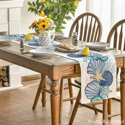 Sea Shell Starfish Summer Table Runner,Spring Ocean Kitchen Dining Table Decoration for Home Party Decor V1258-DP02-B-1663