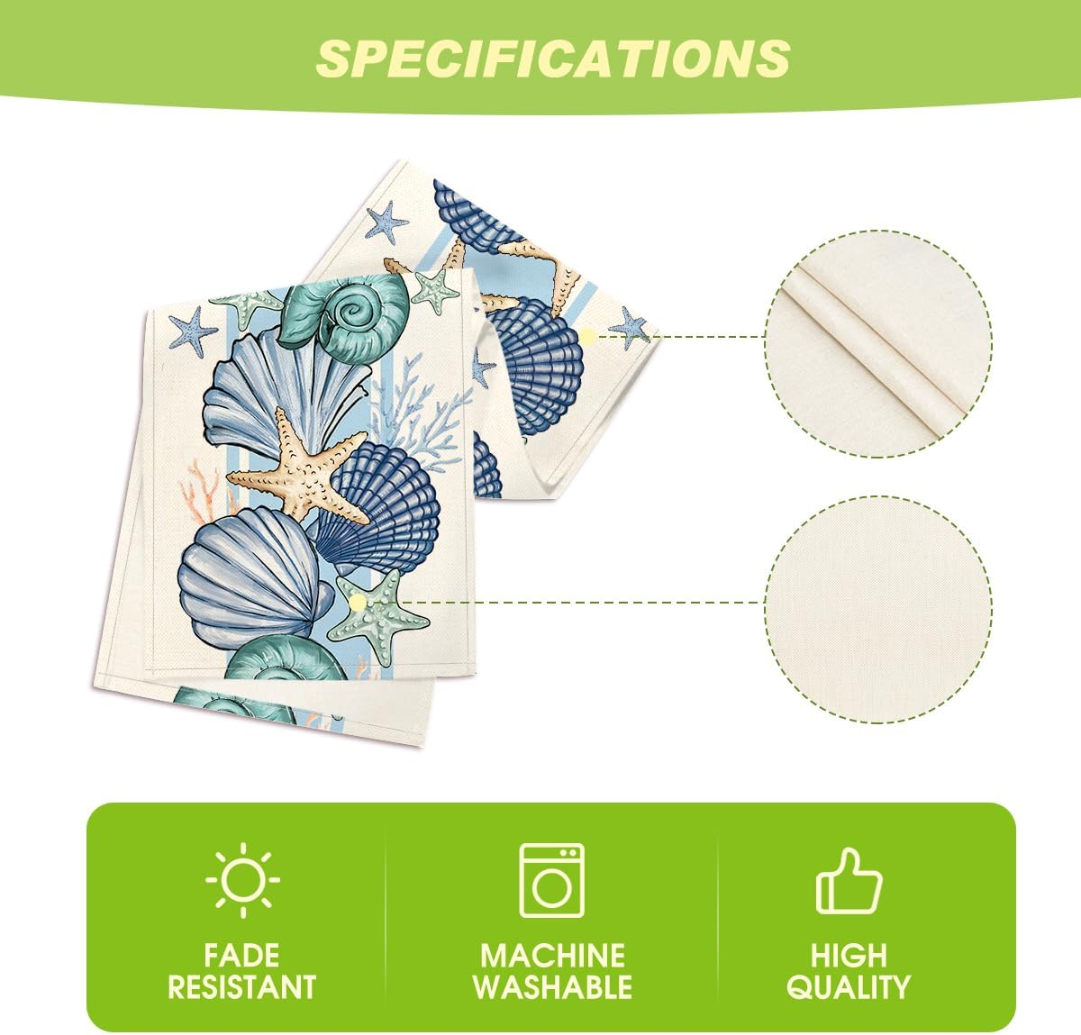Sea Shell Starfish Summer Table Runner,Spring Ocean Kitchen Dining Table Decoration for Home Party Decor V1258-DP02-B-1663