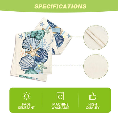 Sea Shell Starfish Summer Table Runner,Spring Ocean Kitchen Dining Table Decoration for Home Party Decor V1258-DP02-B-1663