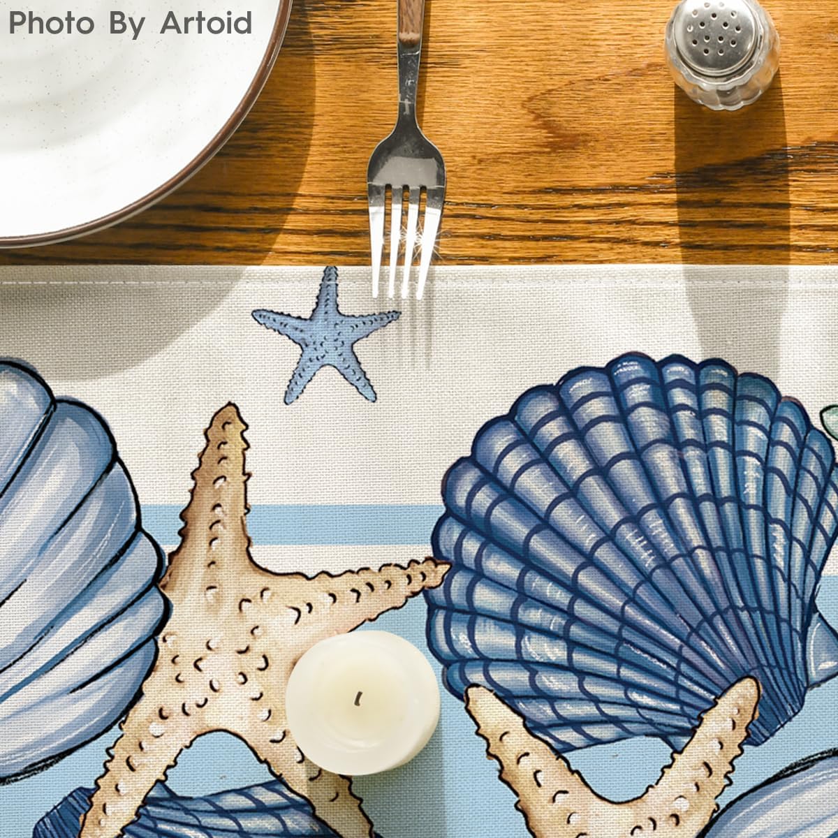 Sea Shell Starfish Summer Table Runner,Spring Ocean Kitchen Dining Table Decoration for Home Party Decor V1258-DP02-B-1663