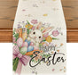 Bow Bunny Eggs Happy Easter Table Runner,Seasonal Spring Flowers Carrots Kitchen Dining Table Decoration for V1258-DP02-B-1664