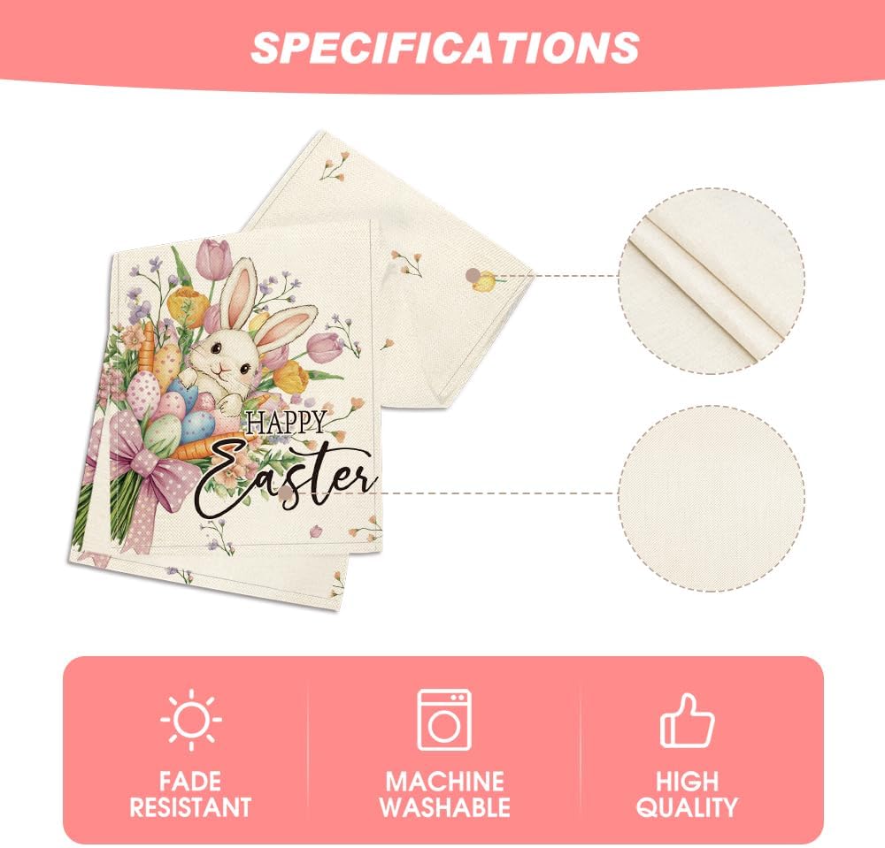 Bow Bunny Eggs Happy Easter Table Runner,Seasonal Spring Flowers Carrots Kitchen Dining Table Decoration for V1258-DP02-B-1664