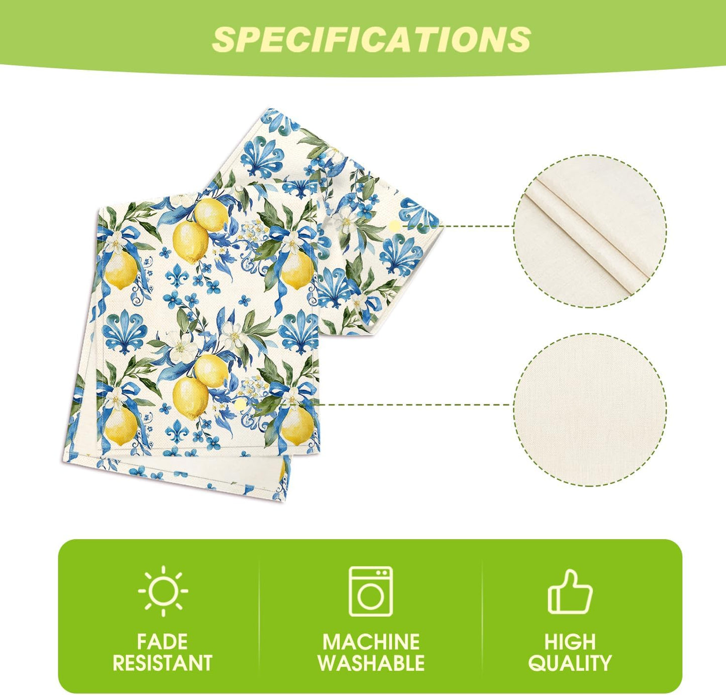 Blue Lemon Iris Summer Table Runner, Seasonal Spring Kitchen Dining Table Decor for Home Party Decor 13x72 V1258-DP02-B-1665