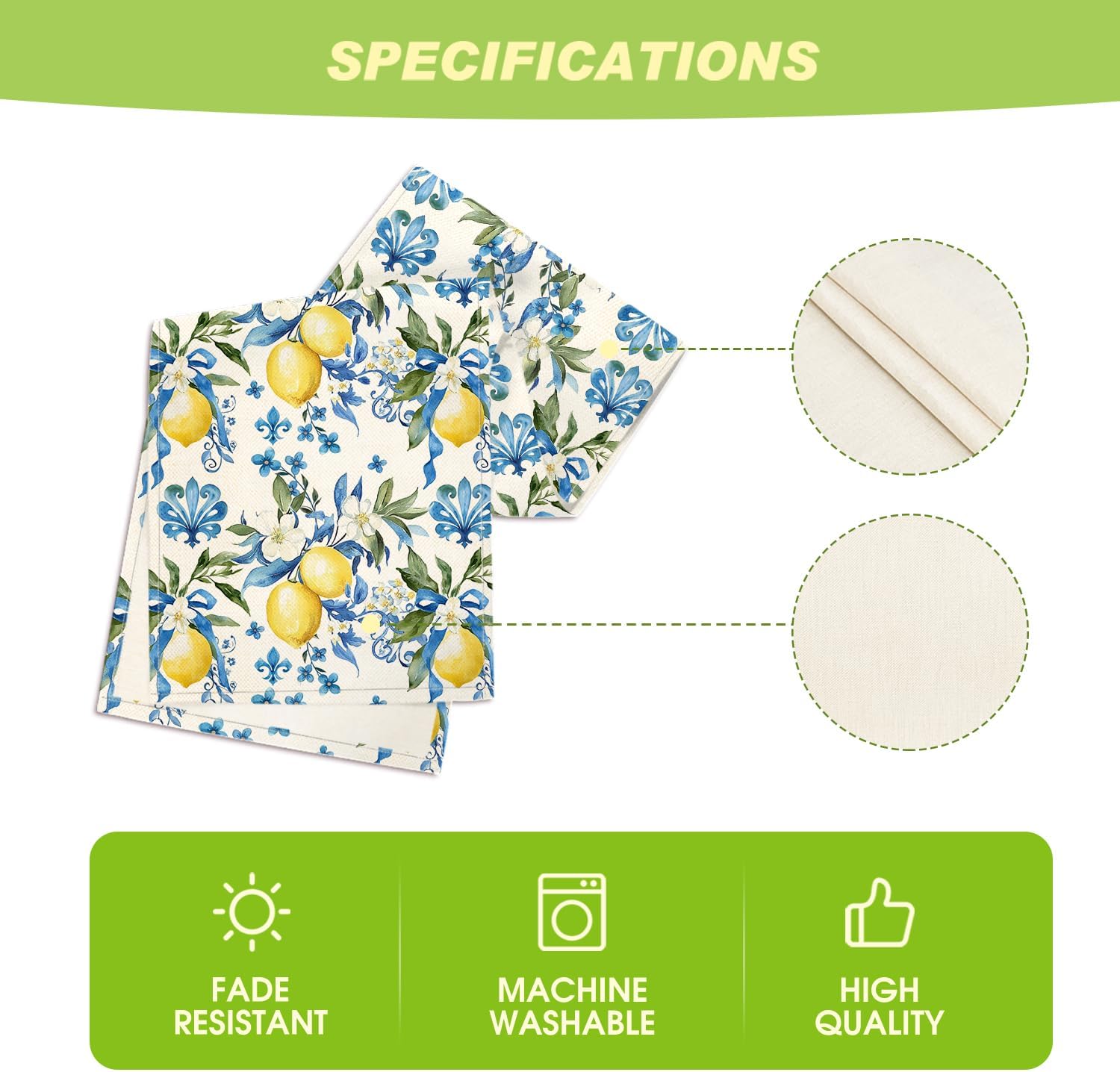 Blue Lemon Iris Summer Table Runner, Seasonal Spring Kitchen Dining Table Decor for Home Party Decor 13x72 V1258-DP02-B-1665