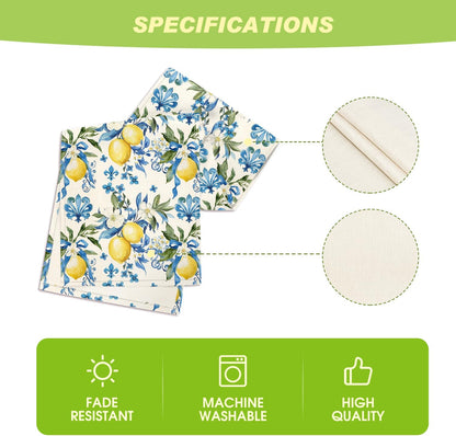Blue Lemon Iris Summer Table Runner, Seasonal Spring Kitchen Dining Table Decor for Home Party Decor 13x72 V1258-DP02-B-1665
