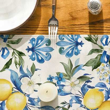 Blue Lemon Iris Summer Table Runner, Seasonal Spring Kitchen Dining Table Decor for Home Party Decor 13x72 V1258-DP02-B-1665