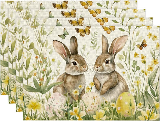 Egg Bunny Rabbit Butterfly Floral Easter Placemats Set of 4, 12x18 Inch Spring Table Mats for Outdoor Home V1258-DP02-B-1666