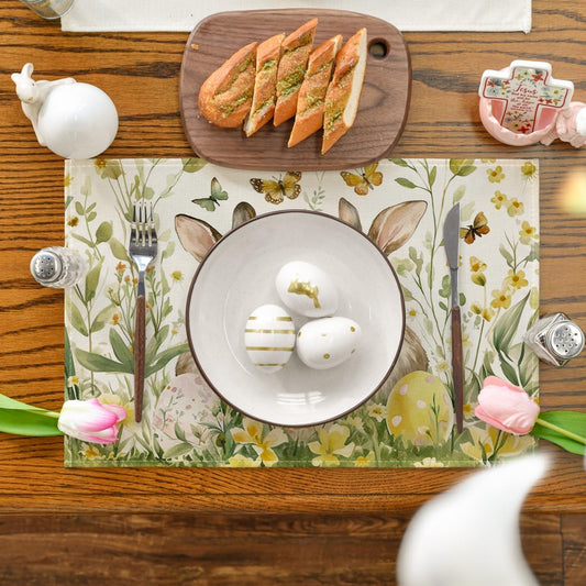 Egg Bunny Rabbit Butterfly Floral Easter Placemats Set of 4, 12x18 Inch Spring Table Mats for Outdoor Home V1258-DP02-B-1666