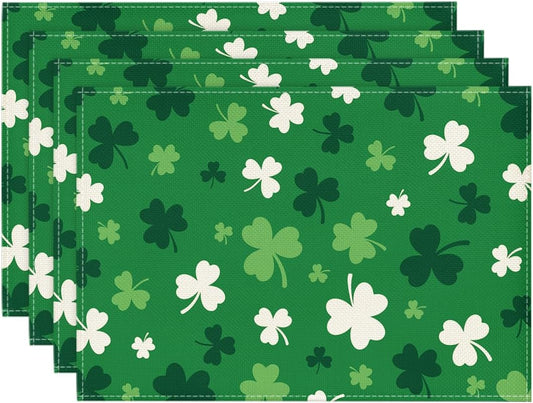 Green Shamrock St. Patrick's Day Placemats Set of 4, 12x18 Inch Seasonal Spring Table Mats for Party Kitchen V1258-DP02-B-1670