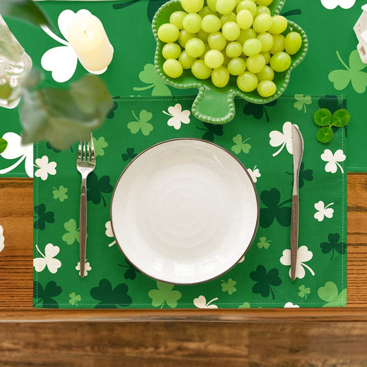 Green Shamrock St. Patrick's Day Placemats Set of 4, 12x18 Inch Seasonal Spring Table Mats for Party Kitchen V1258-DP02-B-1670