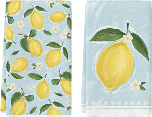 Lemon Flower Summer Kitchen Towels Dish Towels, 18x26 Inch Seasonal Summer Decoration Hand Towels Set of 2 V1258-DP02-B-1675