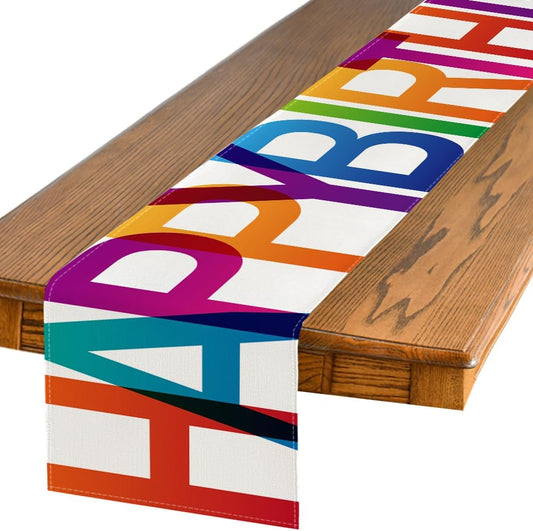 Colorful Happy Birthday Table Runner, Seasonal Kitchen Dining Table Decoration for Home Party Decor 13x72 Inch V1258-DP02-B-1676