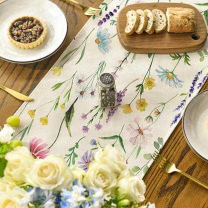 Wildflowers Floral Eucalyptus Spring Table Runner, Seasonal Summer Kitchen Dining Table Decoration for Home V1258-DP02-B-1677