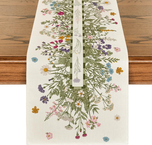 Vintage Wildflowers Daisy Spring Table Runner,Seasonal Summer Floral Kitchen Dining Table Decoration for Home V1258-DP02-B-1678