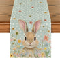 Bunny Rabbit Floral Polka Dot Happy Easter Table Runner,Seasonal Spring Kitchen Dining Table Decoration for V1258-DP02-B-1679