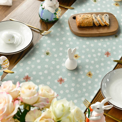 Bunny Rabbit Floral Polka Dot Happy Easter Table Runner,Seasonal Spring Kitchen Dining Table Decoration for V1258-DP02-B-1679