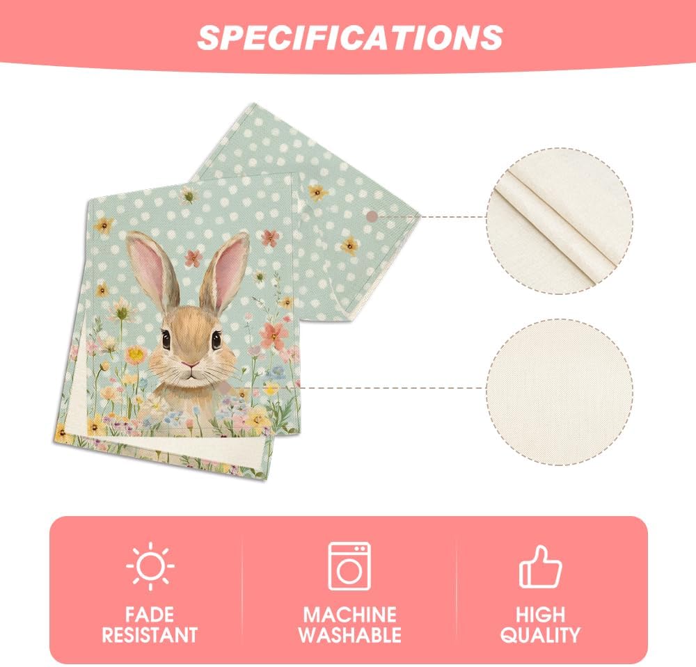 Bunny Rabbit Floral Polka Dot Happy Easter Table Runner,Seasonal Spring Kitchen Dining Table Decoration for V1258-DP02-B-1679
