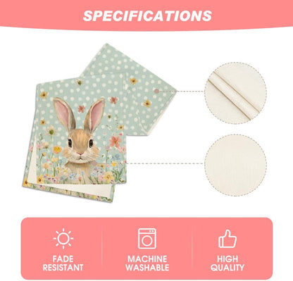 Bunny Rabbit Floral Polka Dot Happy Easter Table Runner,Seasonal Spring Kitchen Dining Table Decoration for V1258-DP02-B-1679