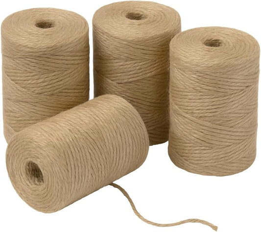 4 Pack Natural Jute Twine String (328 ft Each), 3-Ply Durable Brown Craft Twine for Gardening, Gift Wrapping, V1258-DP02-B-169
