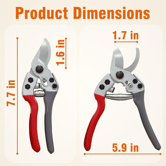 8" Bypass Prunning Shear Garden Scissors, SK5 Sharp Precision Cut Steel Blade Pruner, Blade Lock V1258-DP02-B-170