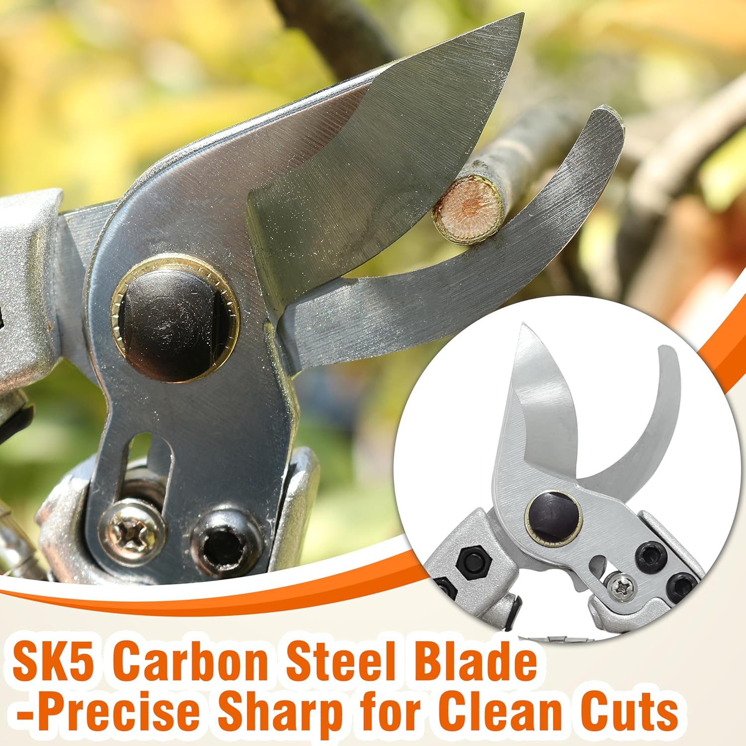 8" Bypass Prunning Shear Garden Scissors, SK5 Sharp Precision Cut Steel Blade Pruner, Blade Lock V1258-DP02-B-170