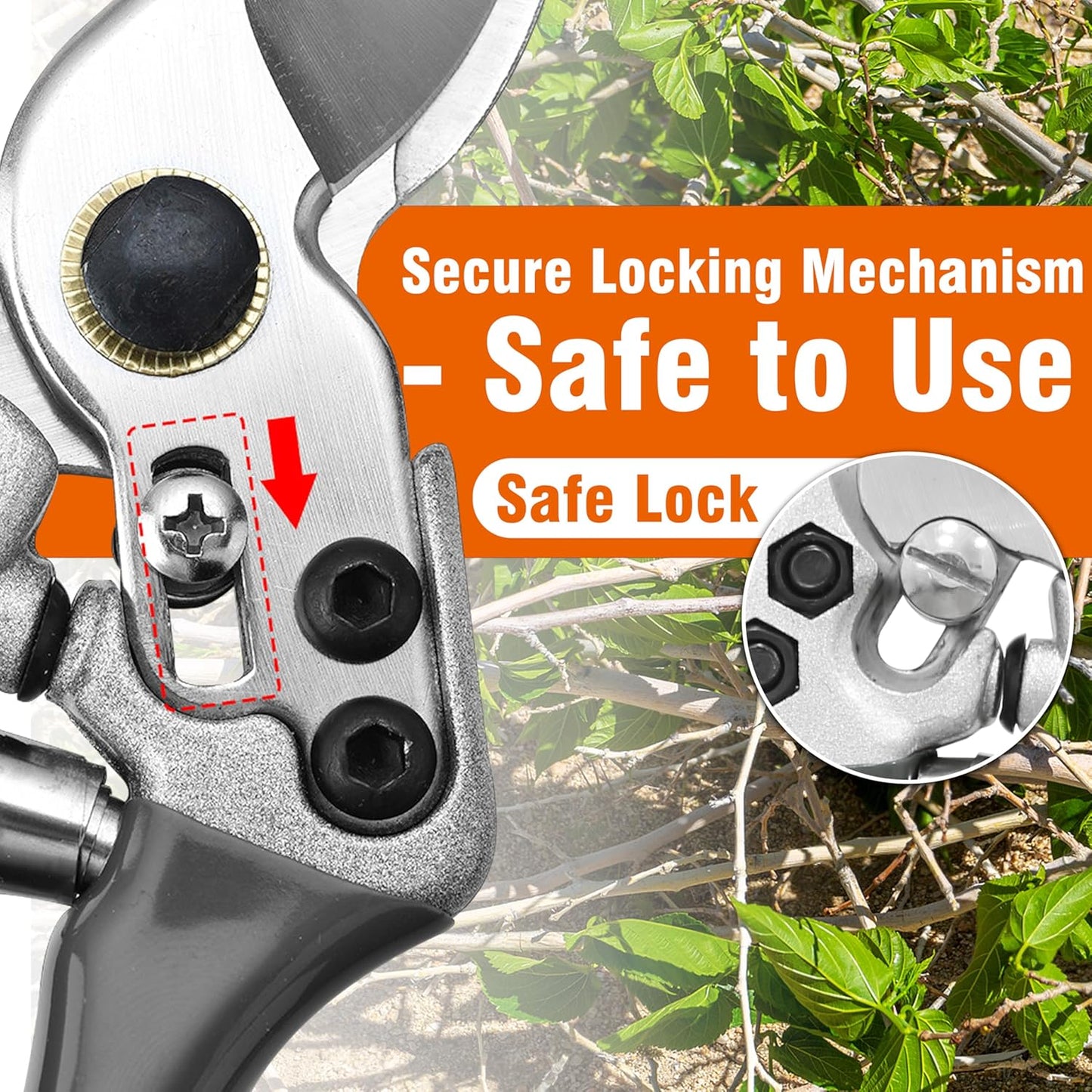 8" Bypass Prunning Shear Garden Scissors, SK5 Sharp Precision Cut Steel Blade Pruner, Blade Lock V1258-DP02-B-170
