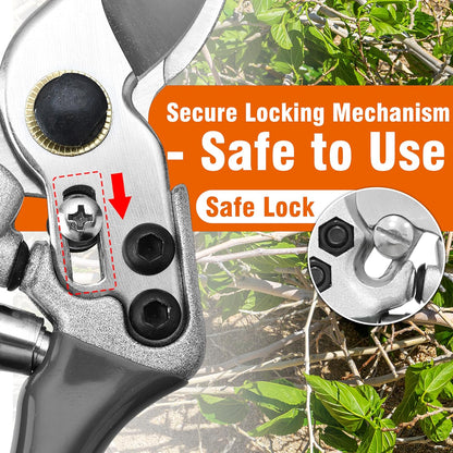 8" Bypass Prunning Shear Garden Scissors, SK5 Sharp Precision Cut Steel Blade Pruner, Blade Lock V1258-DP02-B-170