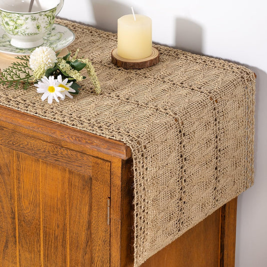 Boho Table Runner Valentine's Day Farmhouse Burlap Jute Bamboo Rustic Dining Kitchen Centerpiece Decor Small V1258-DP02-B-1701